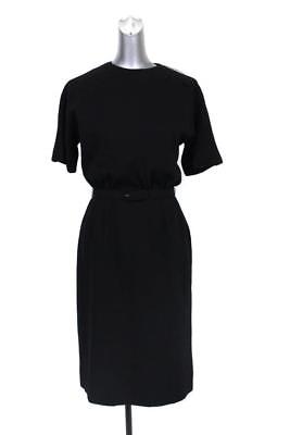vintage 50s womens black ANJAC FASHIONS JACK NEEDLEMAN retro dress belted SMALL