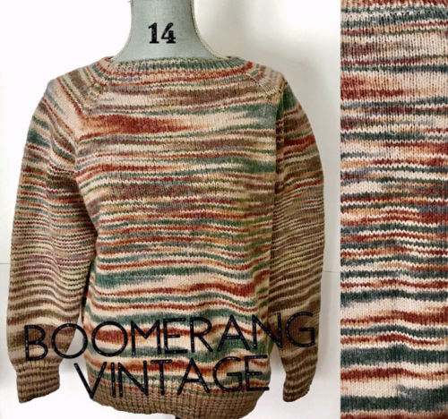 VTG 70's Wool Chunky Space Dye Striped Hippie Boho Crew Neck Nordic Sweater M/L