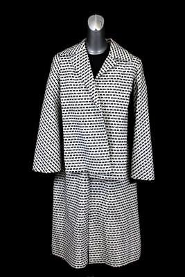 vintage 50s womens black white THE SIDNEY'S NEW YORK woven dress w cape jacket S