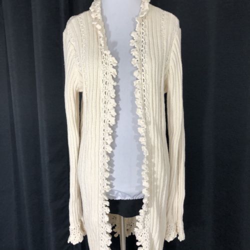 Vintage 1970 Knit Crochet Sweater Ivory Knee Length