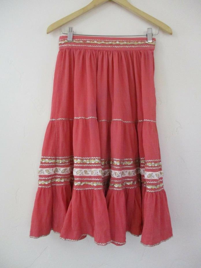 Women's Vintage skirt Pink Coral Southwest Navajo full S AS IS Native American