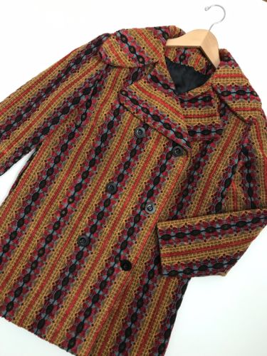 Vtg 60s 70’s MOD PEACOAT Woven Tapestry Boho Hippie Glam Festival Coat XS / S