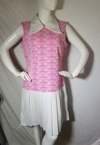 VTG 60's MOD Alison Ayres Original Pink & White Size 16 Dress Union Made #4578