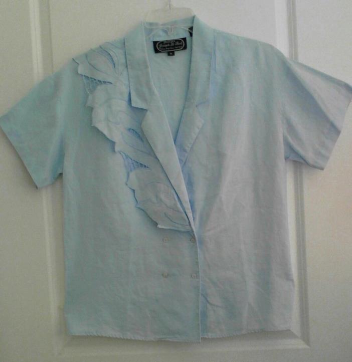 Joseph Le Bon Women's Short Sleeve, Button Up, 100% Ramie Blouse, Size 10, Blue