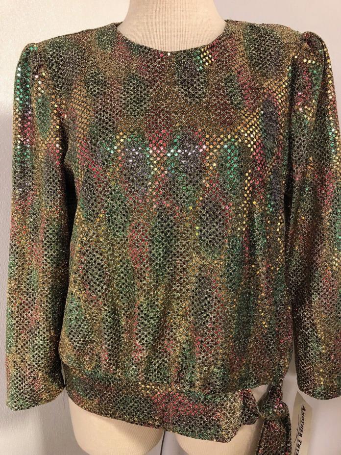 Vintage  Another Thyme Gold RED Green Sequin Christmas Holiday Blouse 302117
