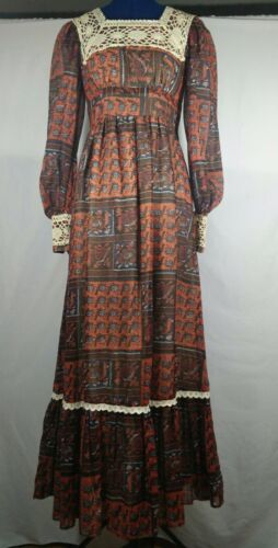 VTG GUNNE SAX Jessica San Fran Dress Prairie Hippie Boho Long Crochet Lace 7 S
