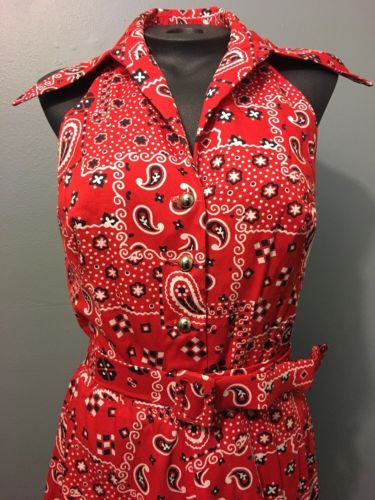 Vtg 50s 60s Ladies Pinup Halter Dress Rockabilly VLV Womens Handkerchief Bandana