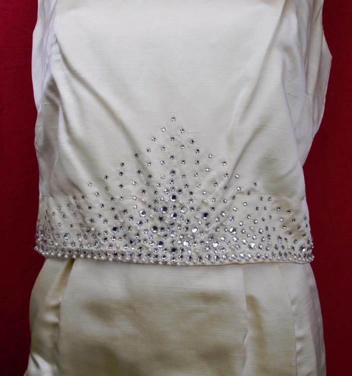 Vintage 60s Mr Mort Jewel Dress White Satin Modern Wedding Pearl