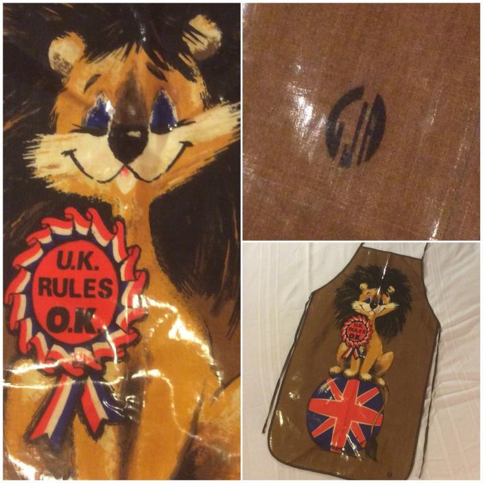 Vintage PVC Oilcloth Apron UK Rules OK British Flag Lion GJA Kitchen 1960s 1970s
