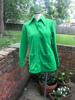 Vintage Double Knit Long Point Collar Jacket/Blazer/Lime Green