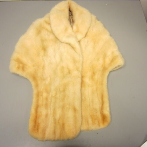 Vintage Blonde Honey Cream Mink Fur Stole Cape Shawl Collar Pockets
