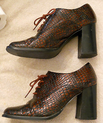 Newport News Chunky High Heel Faux Alligator Oxford Shoes size 8 Moc Croc ? VTG