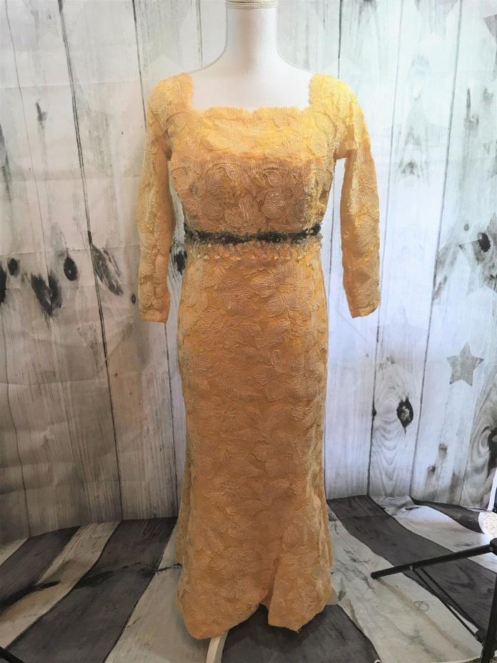 Vintage Dress Yellow Glass Beaded Lillie Rubin Gown  Formal