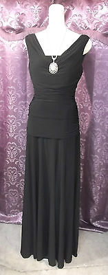 30s-40s Style Black Fitted Classic Hollywood Evening Gown w/ V Neck sz Med-Lg