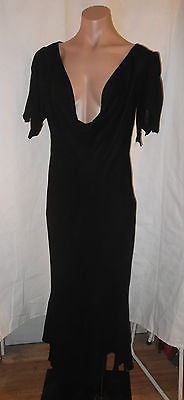 80-90s Goth Witchy Soft Suede Raw Edges Deep Cleavage Gown