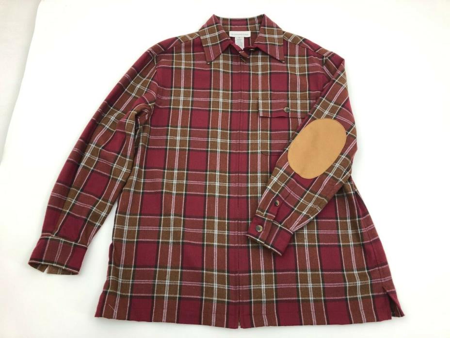 Vtg EVAN PICONE PLAID FLANNEL SHIRT Elbow Patches Women's M Red Brown Full Zip