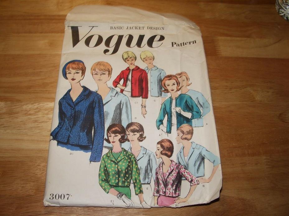 Vintage FF 1950s VOGUE BASIC JACKET DESIGN PATTERN 3007 Size 18 Bust 38 Womens