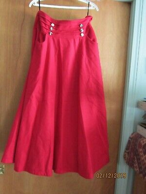 DOUG SHENG Felt red SKIRT Vintage Buttons Renaissance Victorian size L 35