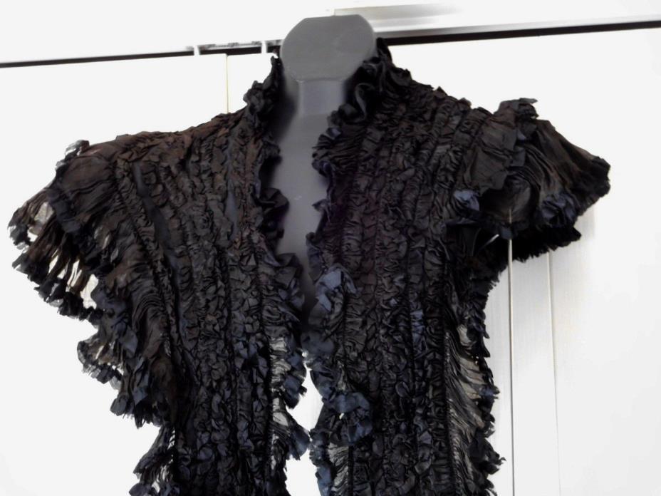 Gorgeous! Antique Silk Women's Frilly Black Shawl