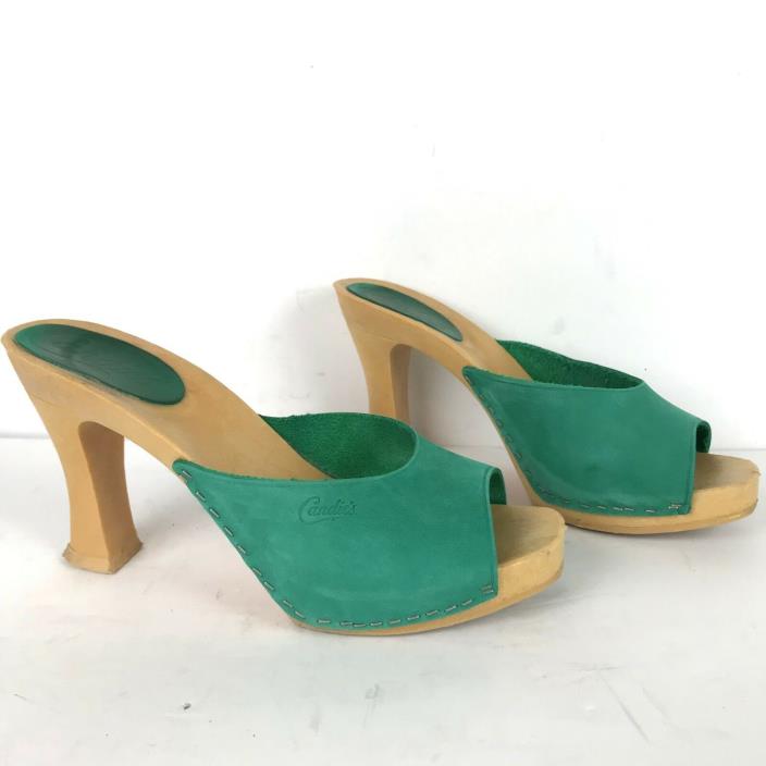 Vintage 80s Candies Original Leather Heels Sea Green Slides 8 39 Italy Sandals