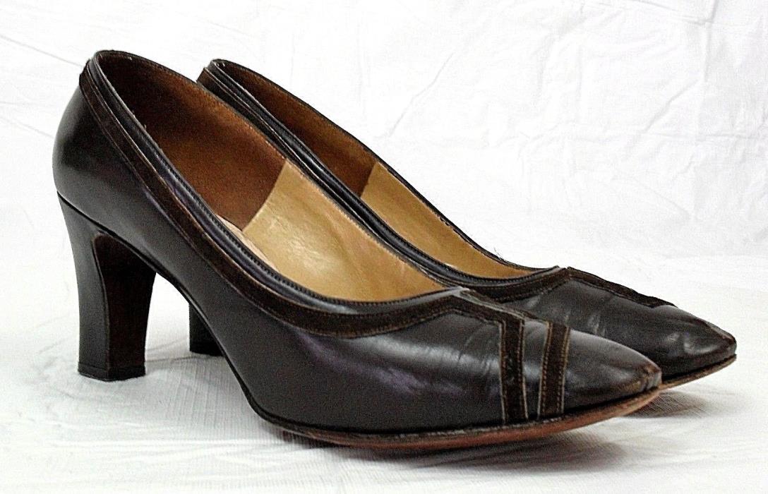 Womens Vintage 70s Palizzio Brown Slip On Pump Heels sz 7.5 B