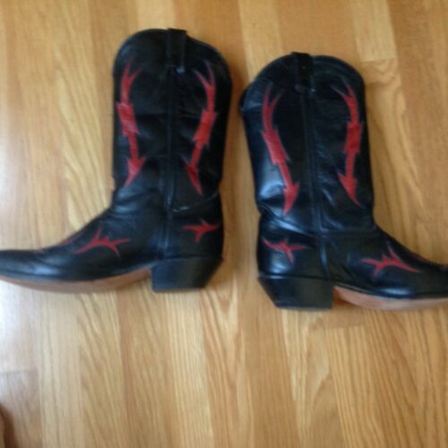 Womens Cowboy Boots Vintage Black Red Size 9