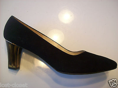 VINTAGE Tortoise Heel Black Velvet Evins De Arcy's Pumps Shoes Size 7.5 N Narrow
