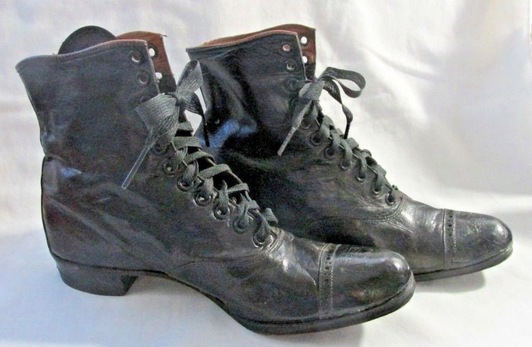 NOSS Unused Antique Victorian Leather High Top Lace Up Ladies Boots Shoes