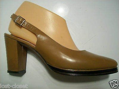 VINTAGE Evins De Arcy's Geta Brown Leather Slingback Pump Shoe Size 7.5 N Narrow