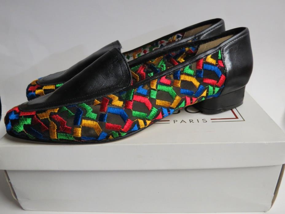 Vintage HEYRAUD Paris Black w/ Colorful Shapes Dress Shoes Sz 42 w/ Box