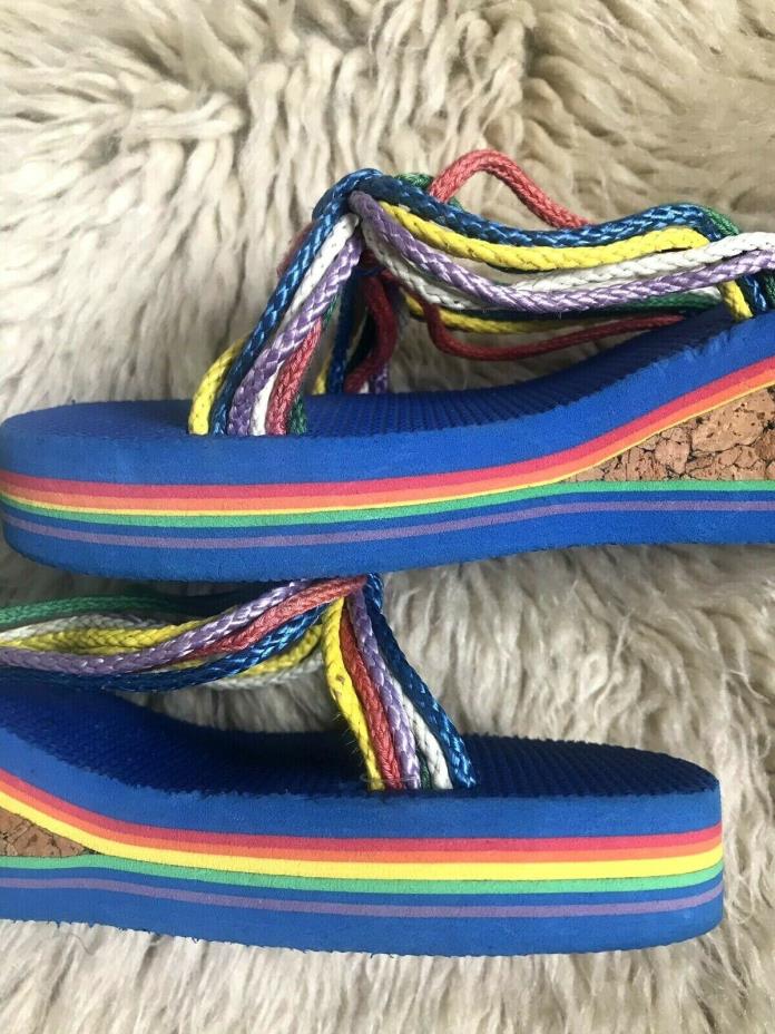70's/80's Vintage Deadstock Rainbow Cork Flip Flops Sandals 9 B