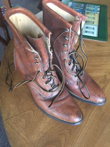 Vintage Leather Cowboy Laced Boots Authentic Laredo USA 9 1/2 Women