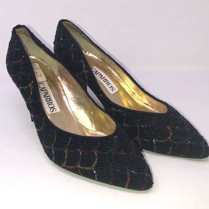 Vintage Caparros 80's heels woman's size 7 B shoes beaded classic pumps