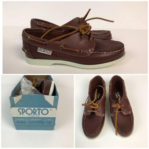 Vintage 1980s Brown Leather Lace Up Deck Shoes Topsiders Boat Shoes Narrow Width