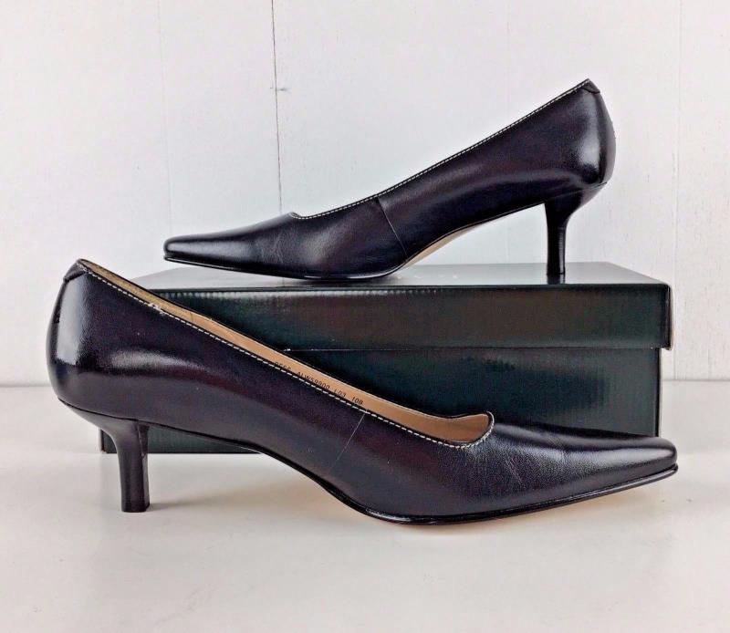 Ralph Lauren LRL Bess Black Leather Shoes Heels Pumps 10 B Pointed Toes