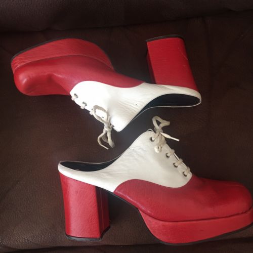 Vintage  1970's PLATFORM Leather Disco Rocker Glam Shoes Size 9.5M Fit Like 8.5