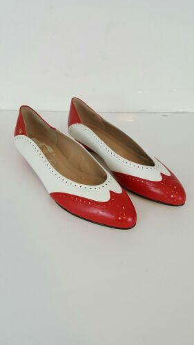 Women's Oxford Flats Vtg Red White Original Etienne Aigner 6M Leather New