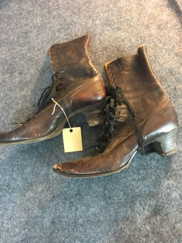 antique true vintage early century edwardian victorian leather granny boots 1900