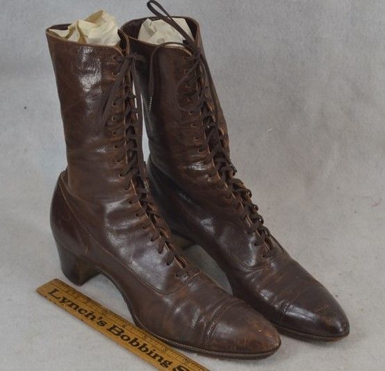 shoes Victorian high lace brown leather ladies 7.5 sz  original antique vg