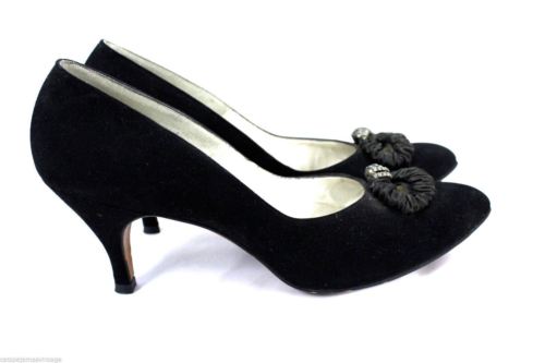 VTG Palizzio 1950s Shoes Sz 6.5 AA Black Suede Heels Pointed Toe Andrea Last