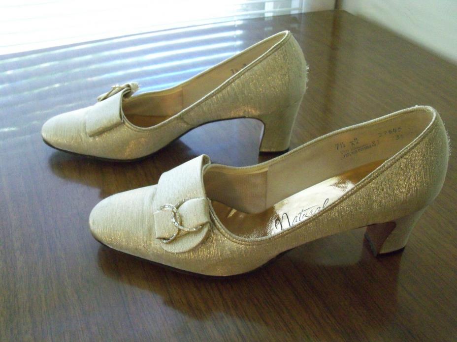Size 7.5 Vintage Naturalizer Sparkly Gold Heels Shoes B/AA width