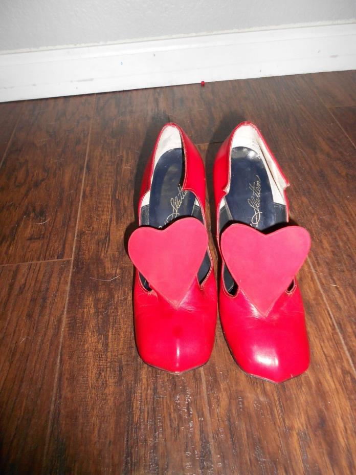 Vtg. Wms 1960s Fred Slatten Carmo Platform Heels sz 8 M 60s Shoes heart front