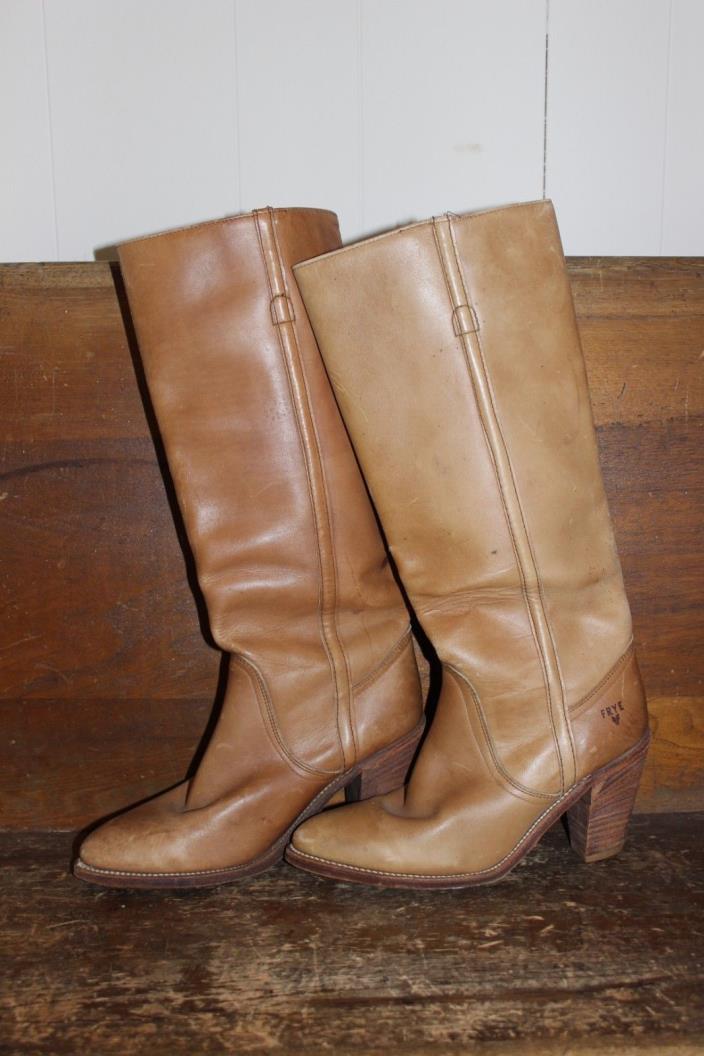Vtg Leather Frye Womens 8.5 B Boots High Heel Campus Riding Stacked 7115 Hippie