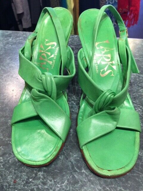 Vintage Bright Green Late 60's Sandals Small Heel
