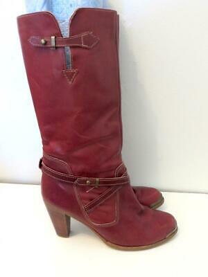 Vintage 1970's Zodiac hippie era high heeled burgundy leather harness boots 8.5