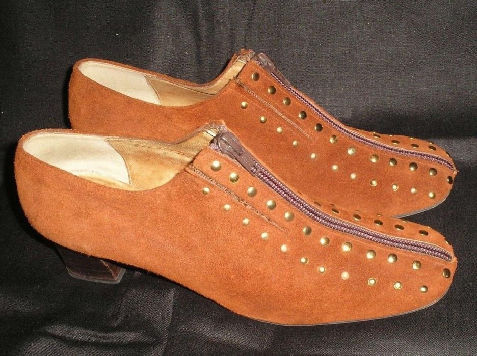 Vintage MOD Roger Vivier Spain Suede Studded Zip Booties Shoes sz EU 38.5 US 8
