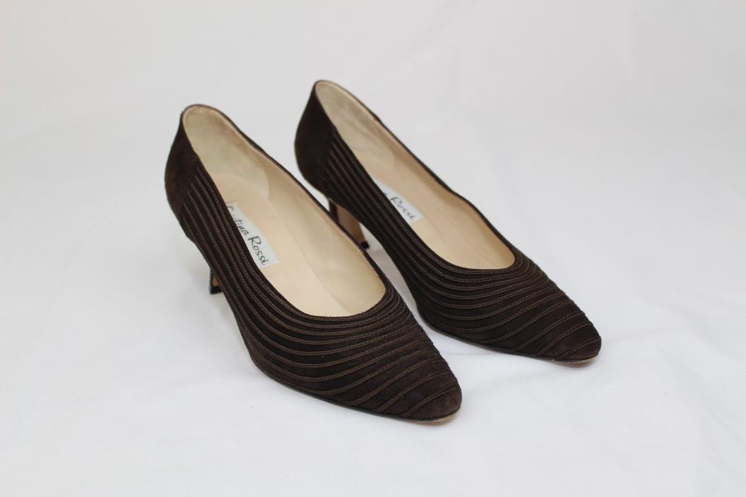 Vintage Pumps Wavy Cristina Rossi Pinched Kitten Heel Brown Size 8m Italy (OBO)