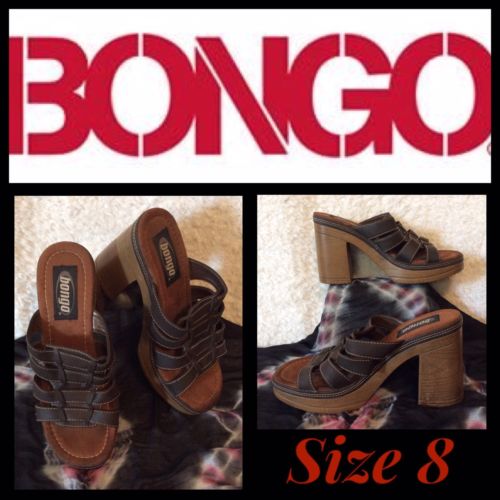 VTG 90s Bongo Womens Casual Brown Chunky Platform Heels Shoes Slip Ons Size 8