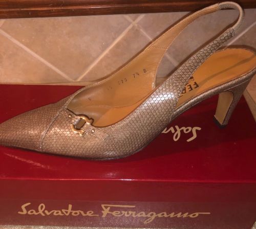 Vintage Salvatore Ferragamo Quartz Nappa Kid Calf Sling Back Pumps Shoes 7.5 B