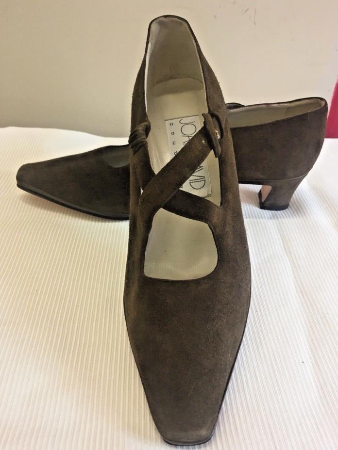 NIB Vtg 6.5 20s 30s style shoes Joan & David Couture Brown Suede 2” Heels
